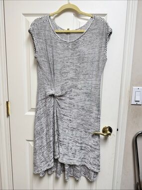 Max Studio Black and White Striped High-Low Knot Dress
